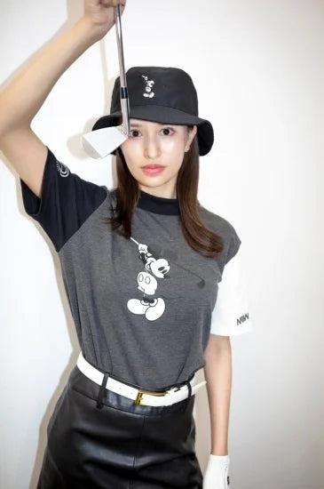 ladies mock neck shirt(mickey) black