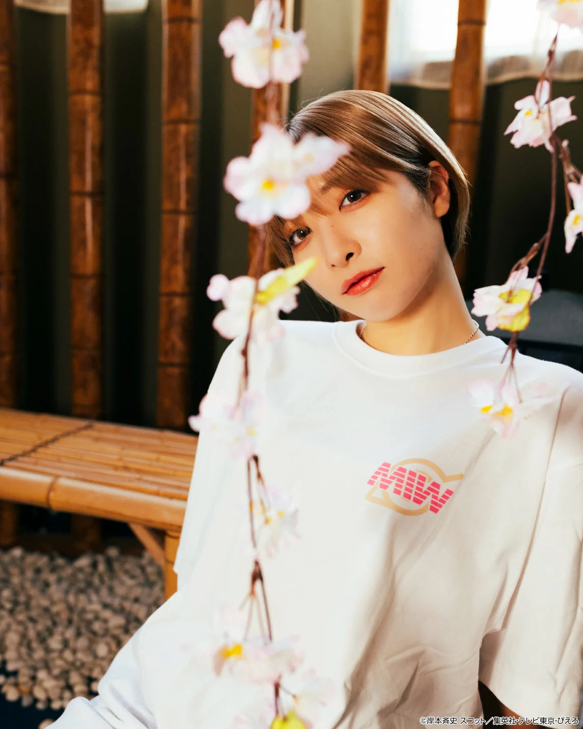 crew neck tee(arch logo)SAKURA white