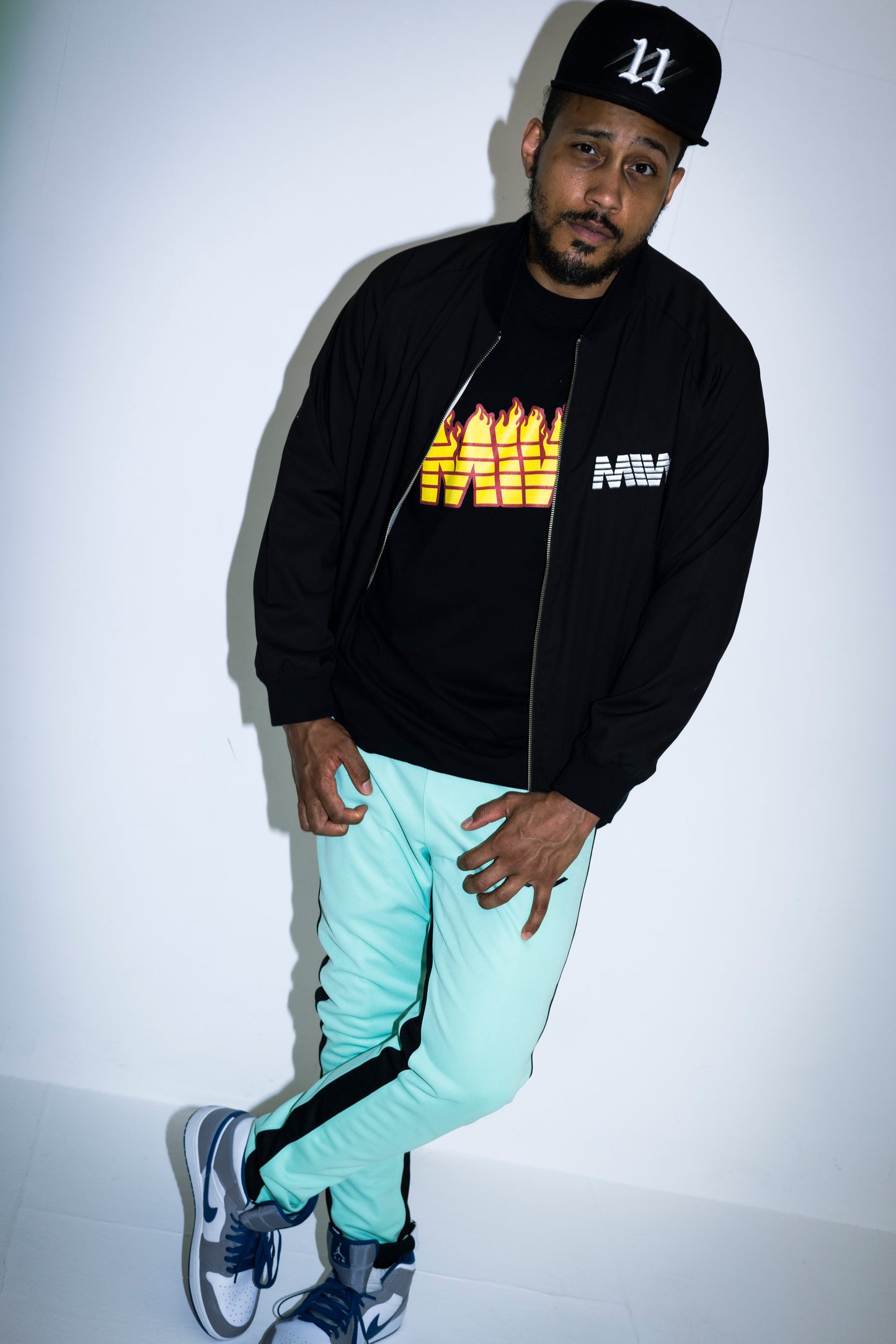 crew neck long sleeve tee(fire pattern)black