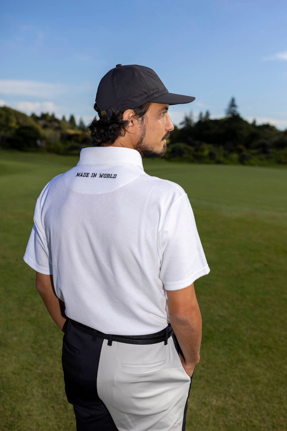 pile polo shirt white