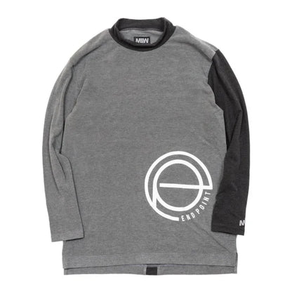 long sleeve mock neck shirt（large emblem） gray