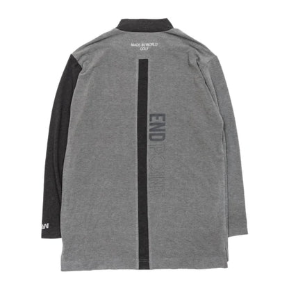 long sleeve mock neck shirt（large emblem） gray