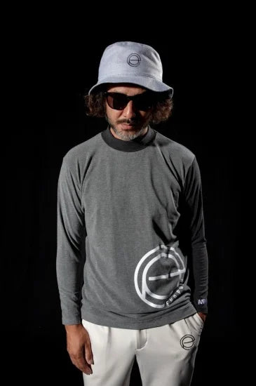 long sleeve mock neck shirt（large emblem） gray