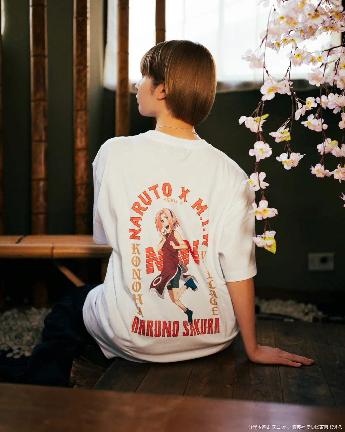 crew neck tee（arch logo）SAKURA white