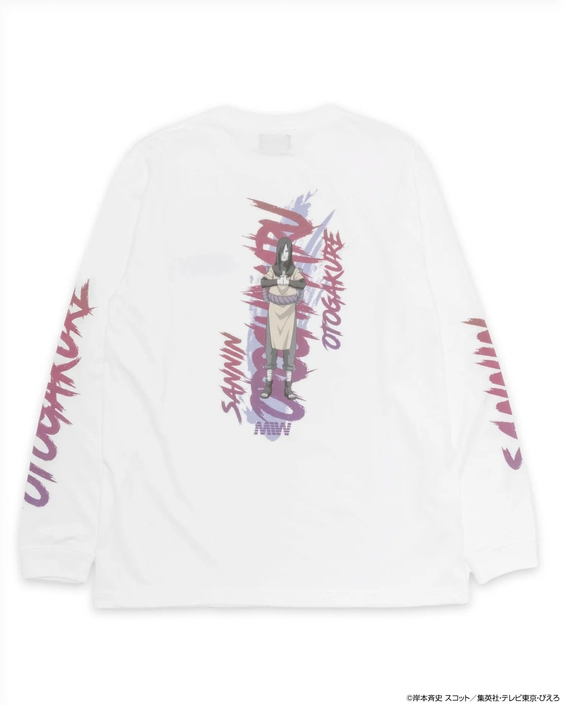 crew neck long sleeve tee（calligraphy）OROCHIMARU white