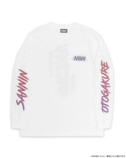 crew neck long sleeve tee（calligraphy）OROCHIMARU white