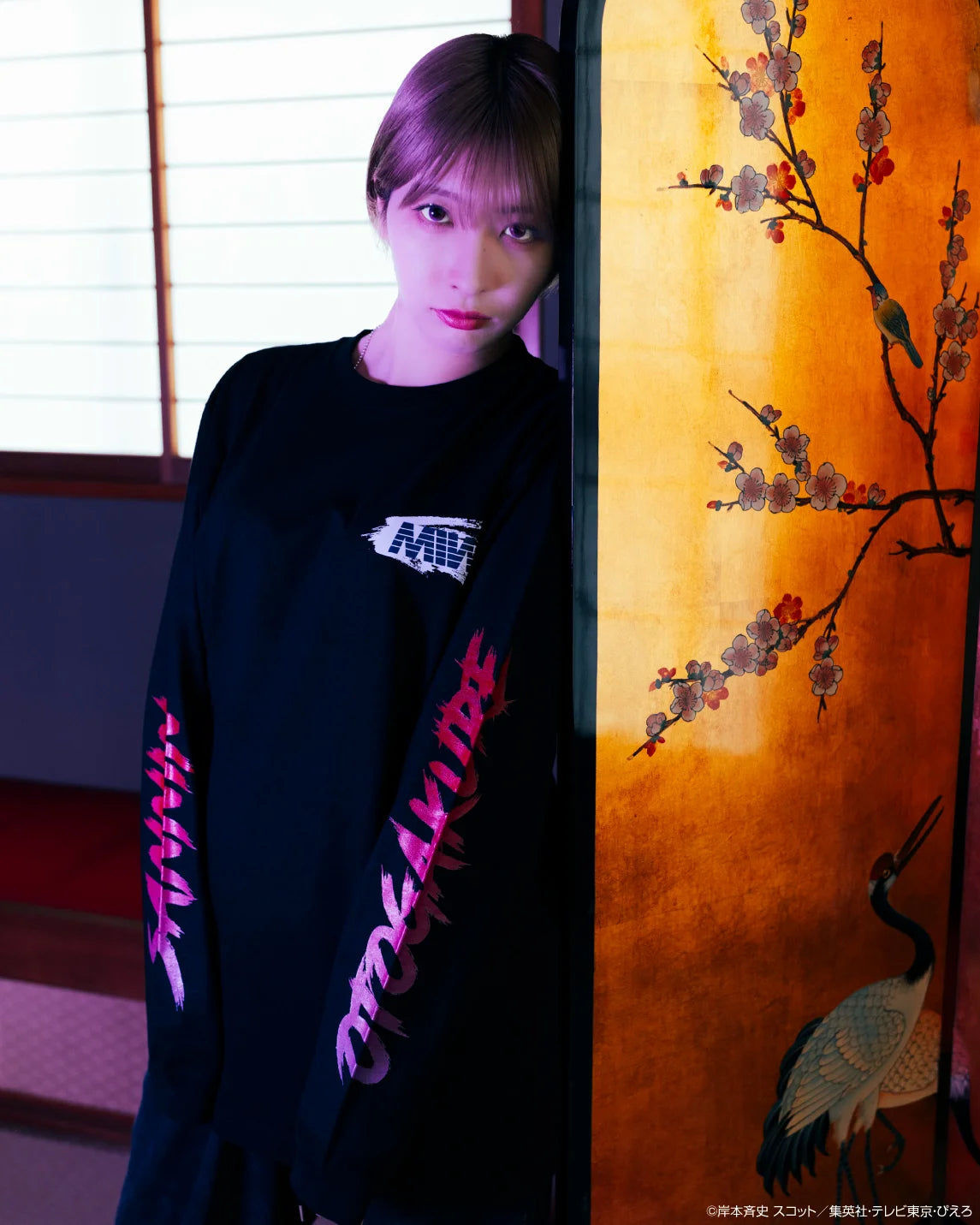 crew neck long sleeve tee（calligraphy）OROCHIMARU black