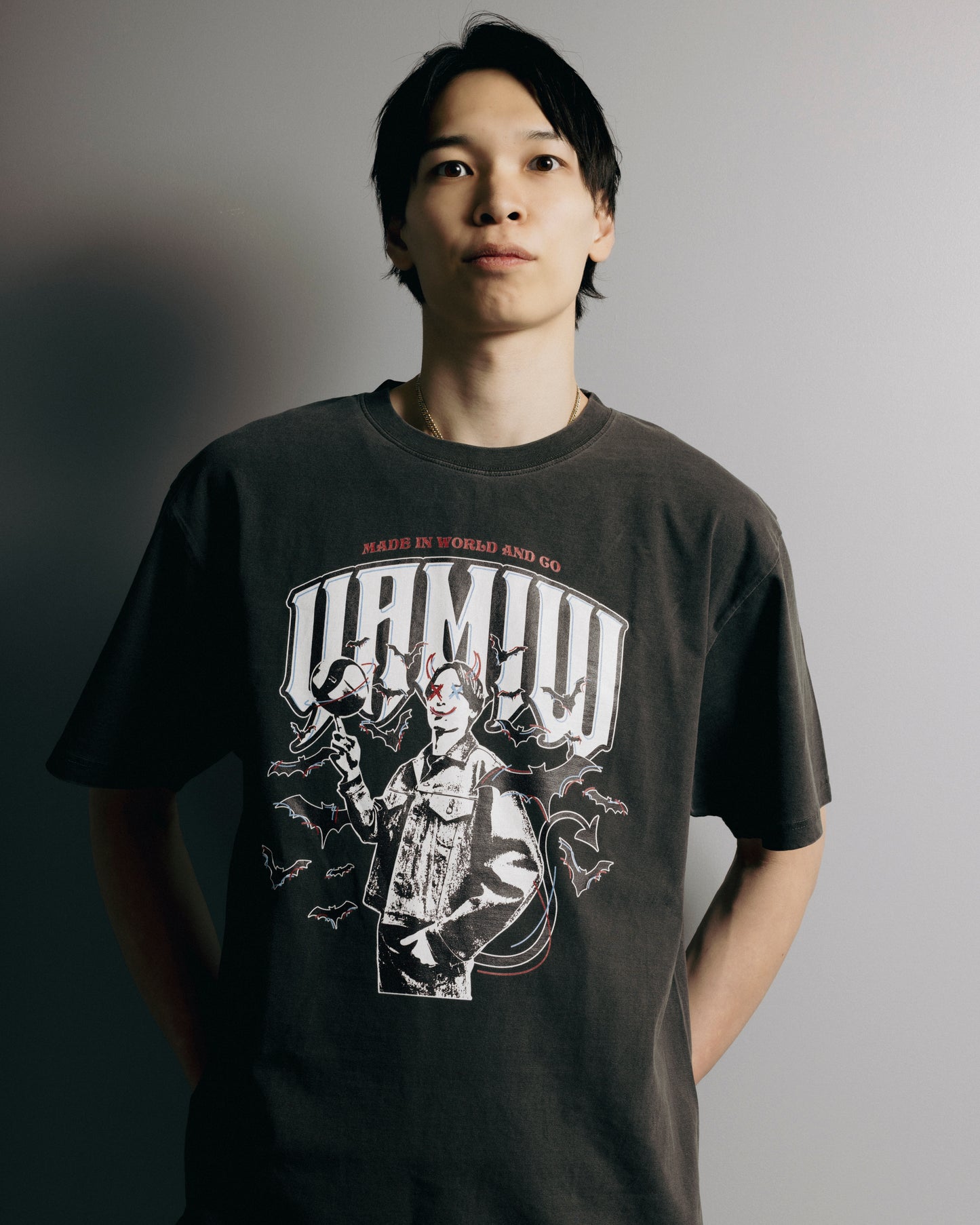 AKIHIRO YAMAUCHI　crew neck tee(devil) Sumikuro
