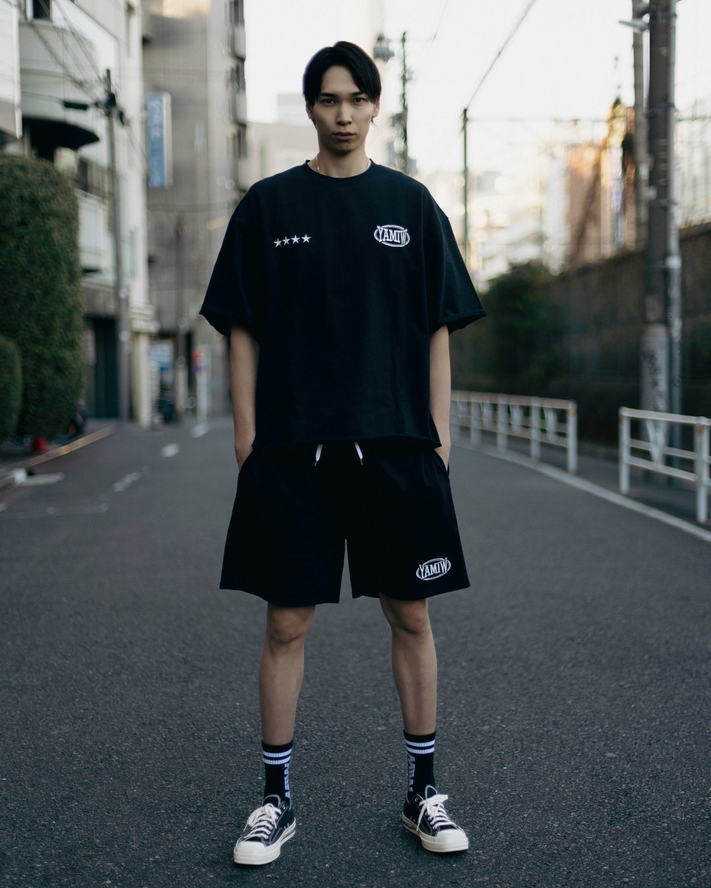 AKIHIRO YAMAUCHI　short sleeve tee & shorts Black