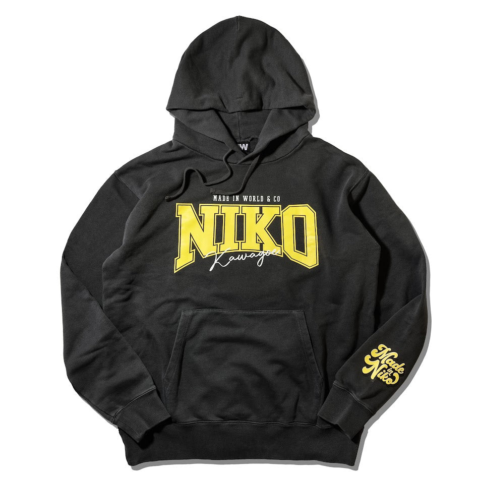 川越にこ × MIW  NIKO COLLEGE LOGO HOODIE BLACK×YELLOW