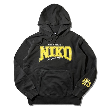 川越にこ × MIW  NIKO COLLEGE LOGO HOODIE BLACK×YELLOW