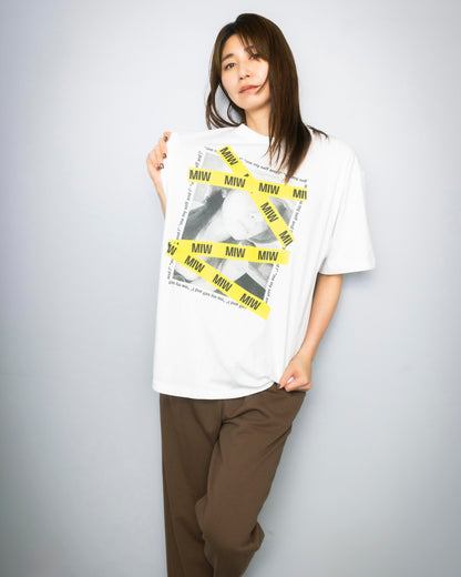 crew neck tee MIW tape white 大友愛×MIW