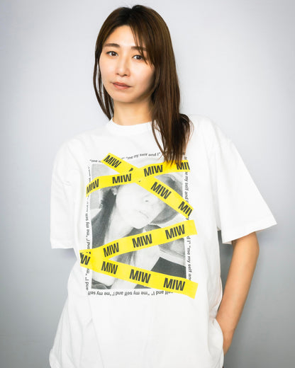 crew neck tee MIW tape white 大友愛×MIW