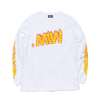 crew neck long sleeve tee（fire pattern）white