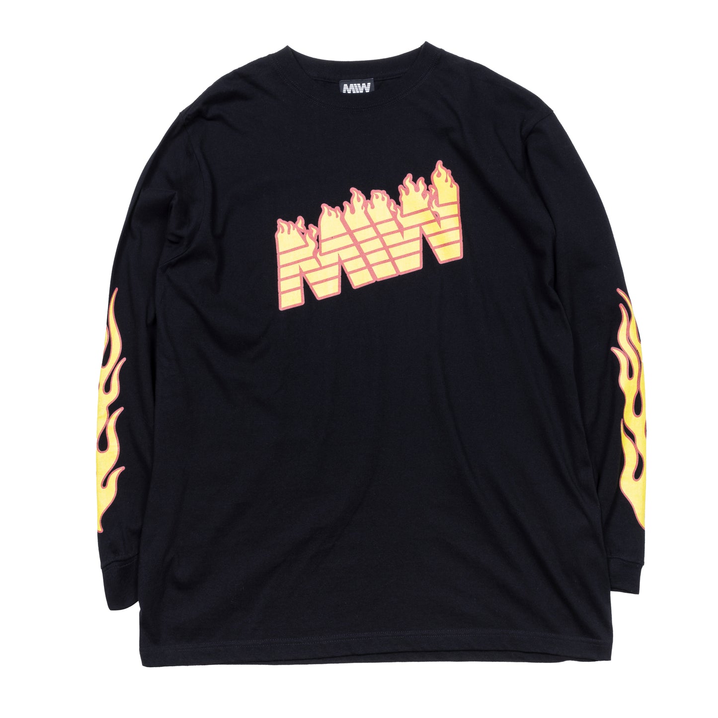 crew neck long sleeve tee（fire pattern）black