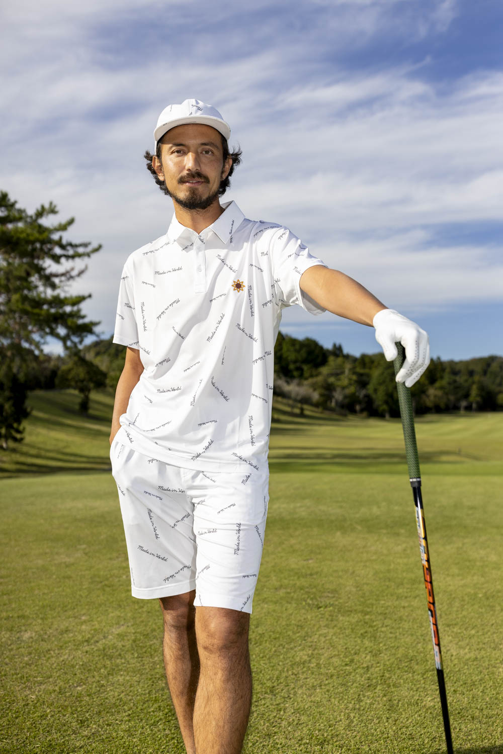 ladies polo shirt（総柄） white