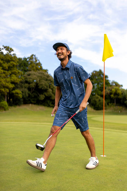 patterned polo shirt 　blue