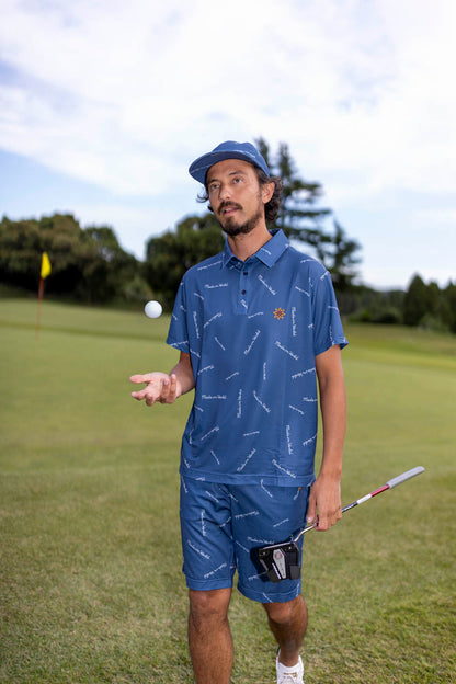 patterned polo shirt 　blue