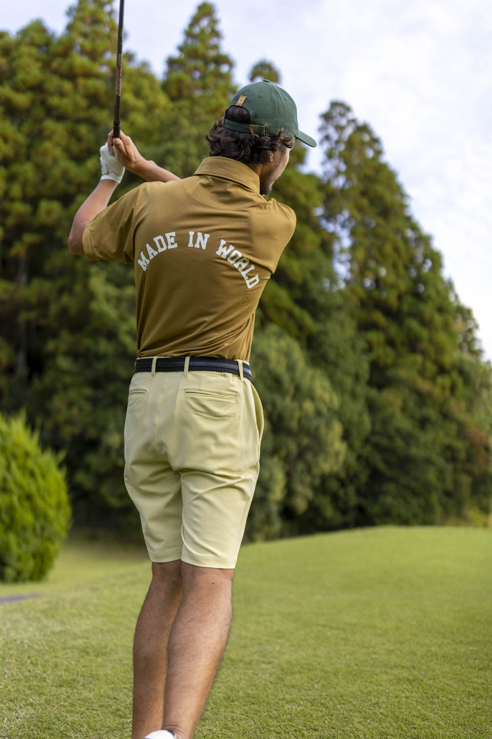 arch logo polo shirt　mustard