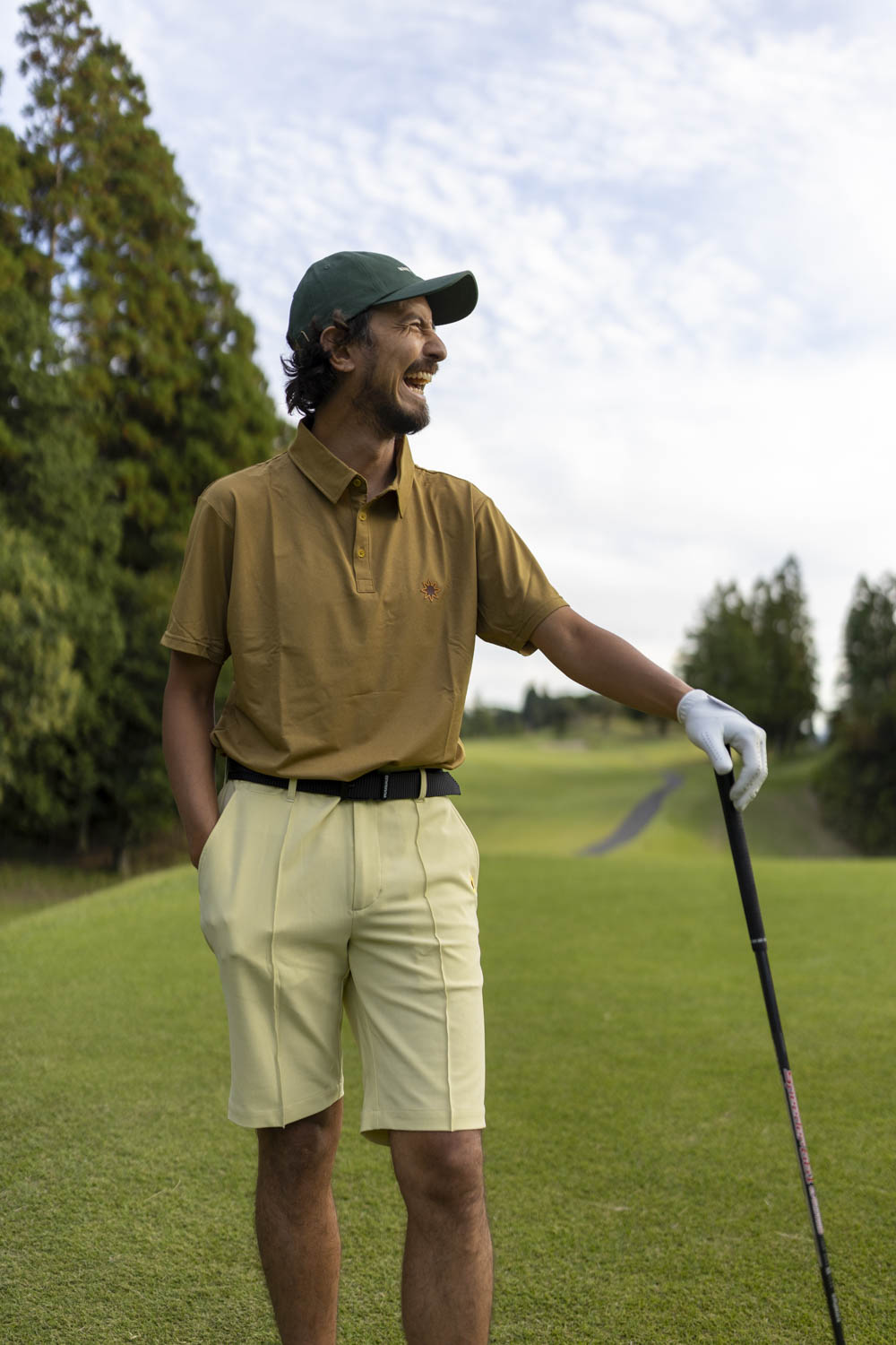 arch logo polo shirt　mustard