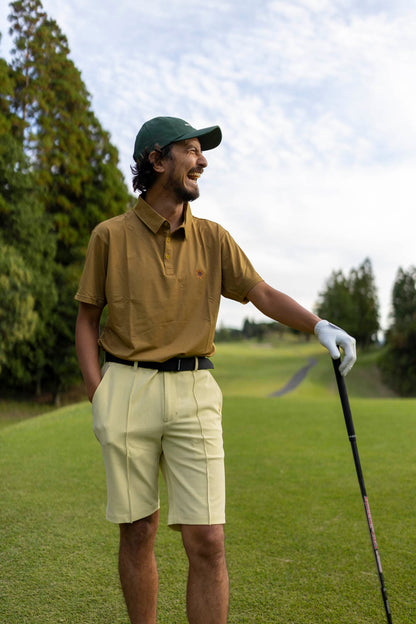 arch logo polo shirt　mustard