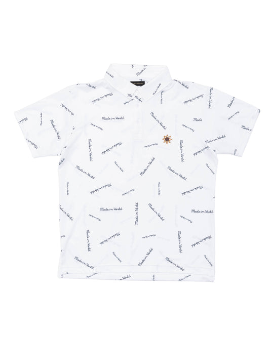 patterned polo shirt 　white