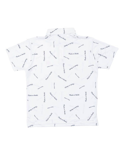 patterned polo shirt 　white