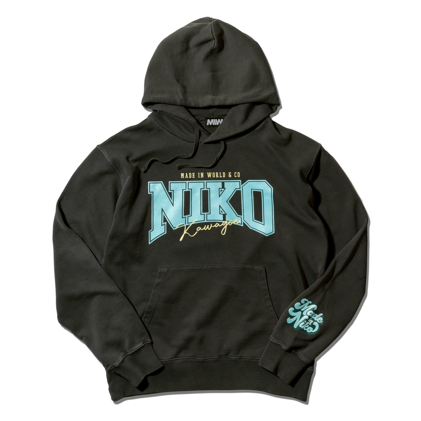 川越にこ × MIW  NIKO COLLEGE LOGO HOODIE BLACK×BLUE