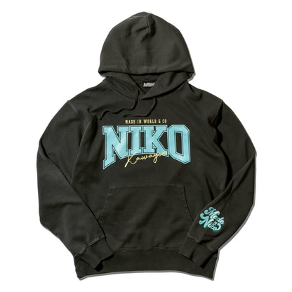 川越にこ × MIW  NIKO COLLEGE LOGO HOODIE BLACK×BLUE