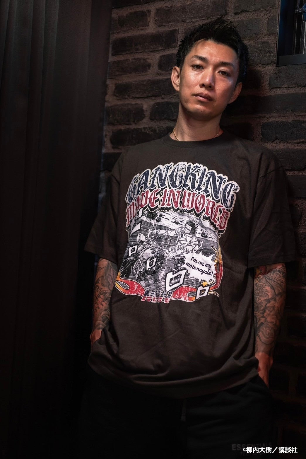 【予約】GANGKING crewneck tee(vintage bike)black