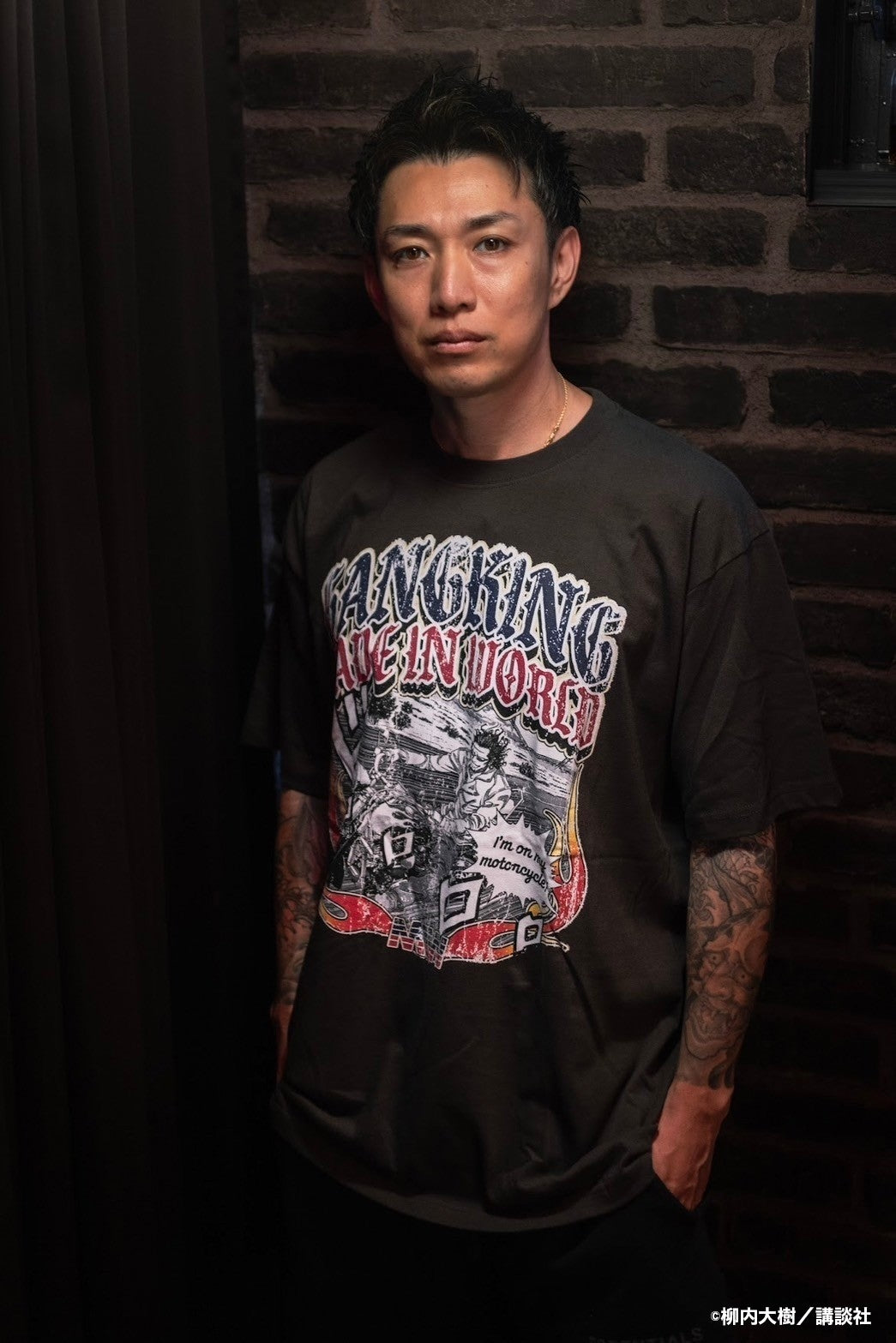 【予約】GANGKING crewneck tee(vintage bike)black