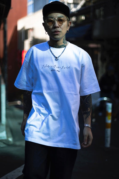 ASH DA HERO crewneck tee(GOOD MORNING HELLO GOOD BYE) white