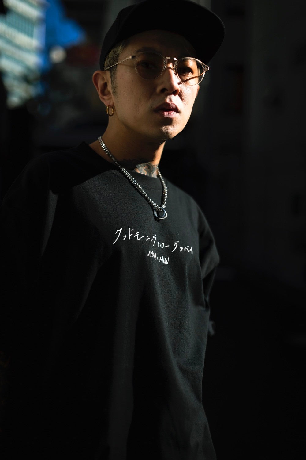 ASH DA HERO crewneck tee(GOOD MORNING HELLO GOOD BYE) black