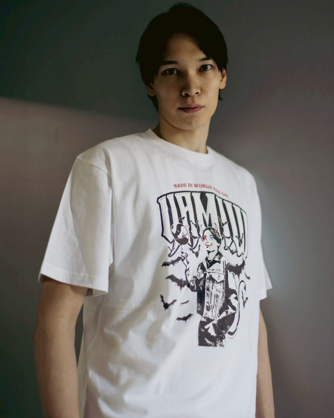AKIHIRO YAMAUCHI　crew neck tee(devil) White