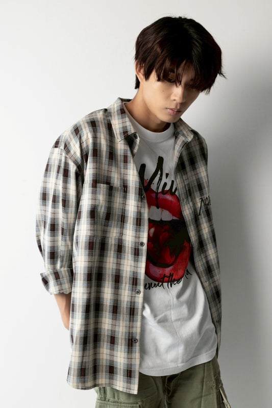 over size checkshirtBrown