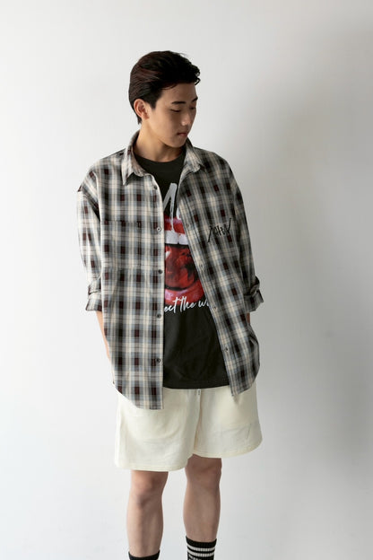 over size checkshirtBrown