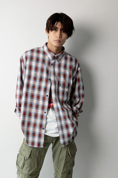 over size checkshirt  Red