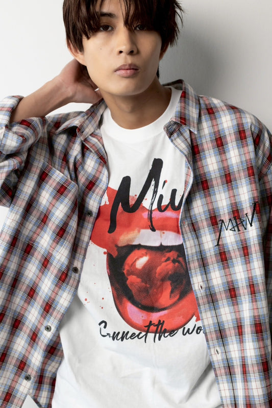 over size checkshirt  Red