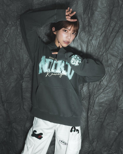 川越にこ × MIW  NIKO COLLEGE LOGO HOODIE BLACK×BLUE